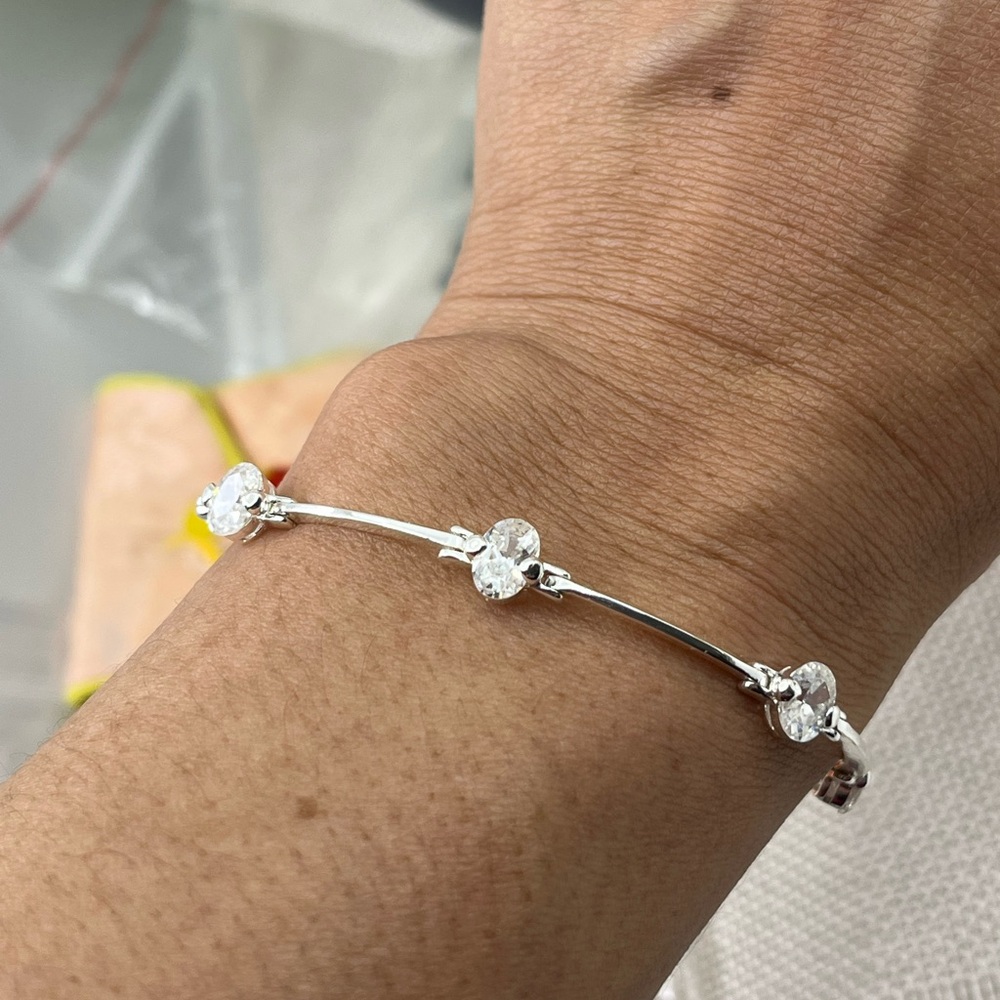 Vintage Sterling Silver CZ Link Bracelet – 925 Stamped – 7"-7.25", 8g - Picture 3 of 17